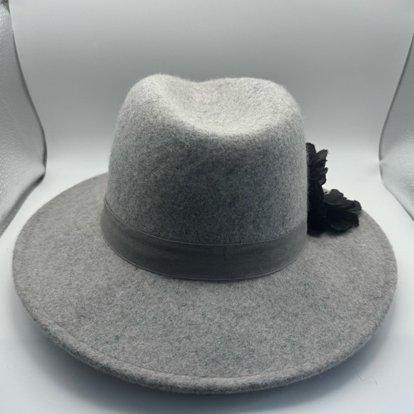 Tart 100 Percent Wool Gray Wide-Brim Fedora Hat w Removable Black Flower One Sz main image 9